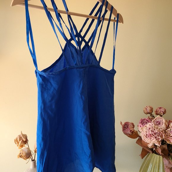 BCBG MaxAzria 100% silk blue strappy top - Picture 2 of 5